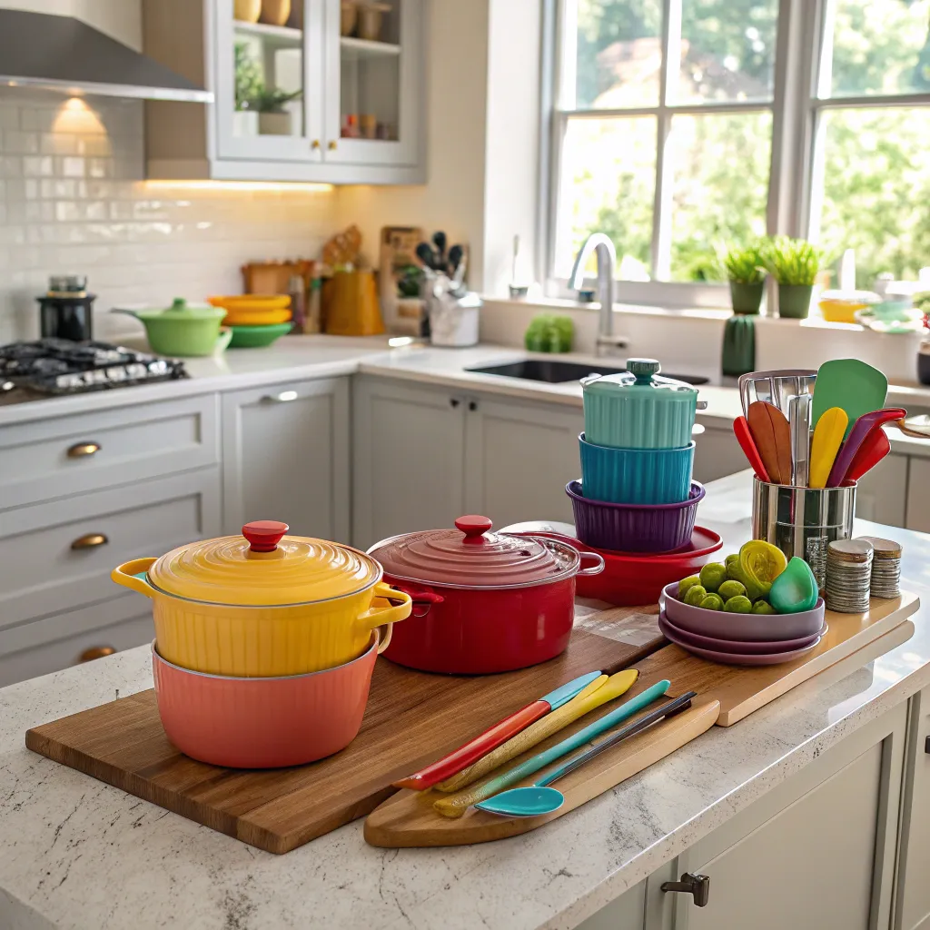 A vibrant kitchen with cooking utensils